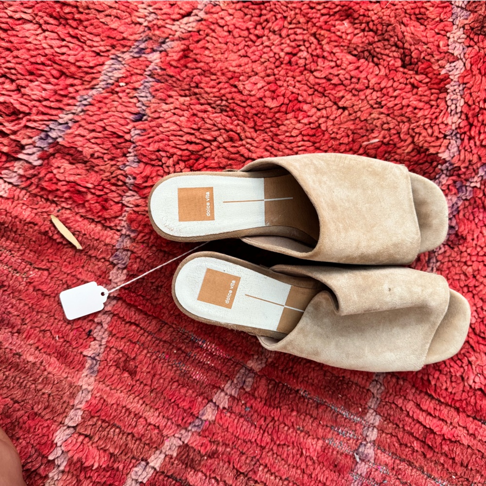 Tan Suede Slide Sandals